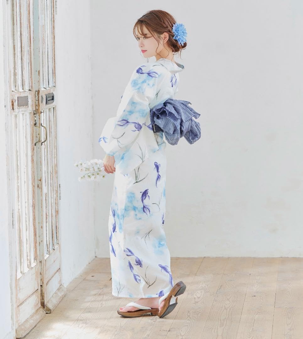 新品 浴衣 セット 浴衣セット ゆかた 大人 レディース 金魚 青 K7 浴衣 セット 浴衣セット ゆかた 大人 レディース 金魚 青 K7 新品 4点